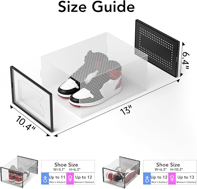 X-Large Shoe Storage Box, 15 Pack Clear Plastic Stackable Shoe Organizer for Closet, Interlocking Design Shoe Container Bins for Sneakers, Foldable Shoe Rack with Lids, Black