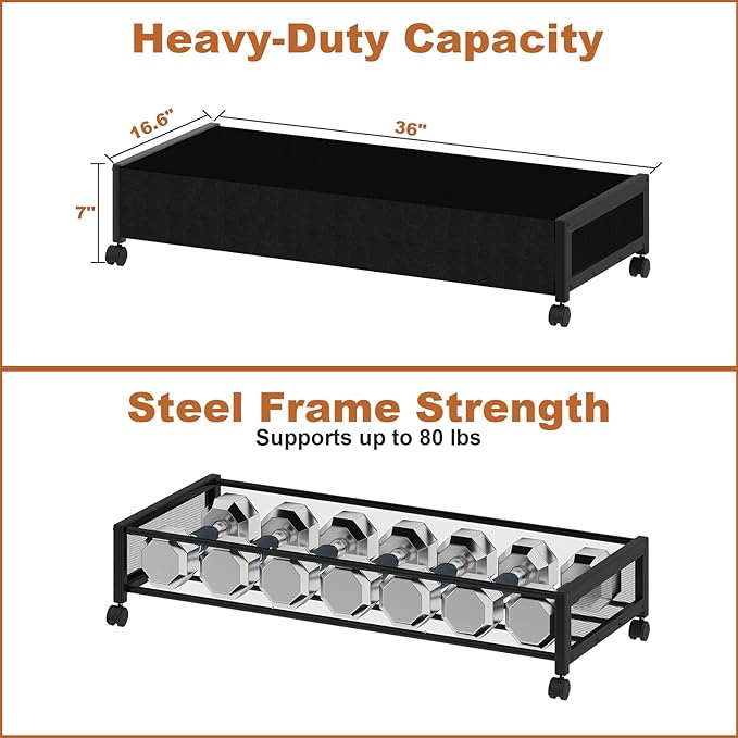 2 Pack Under the Bed Storage Containers,36 inch Long Underbed Storage with Wheels,7.3 inch Height Under Bed Shoe Storage,Large Rolling under bed Clothes Storage Drawers with Lid for Dorm,Black