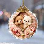 Crystal Teddy Bear Couple Ornament Suncatcher Home Decoration Car Interior Decorations Charm Pendant for Men Women Teens Graduation Gifts Friendship Birthday Gifts for Friend Female Xmas Gifts
