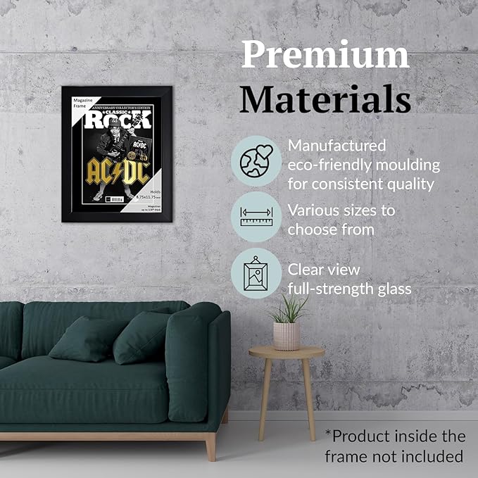 Creative Picture Frames 8.75 x 11.75 Magazine Frame with Full-Strength Glass, Holds Up To A 1/4" Thick Media with Installed Hangers for Easy Mounting, 11x14 Black Frame with Black Mat