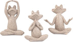Suoedd Sandstone Frog Figurines Yoga Decor Set of 3 –Frog Yoga Statues for Modern Living Room Table Office Bookshelf Shelves Home Sculptures Decor