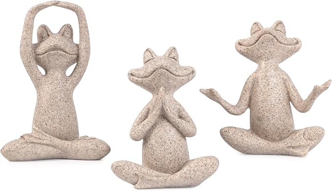 Suoedd Sandstone Frog Figurines Yoga Decor Set of 3 –Frog Yoga Statues for Modern Living Room Table Office Bookshelf Shelves Home Sculptures Decor