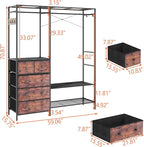 Auromie Clothes Rack with 5 Drawers & 4 Storage Shelves, 59.1W*70.9H Heavy Duty Clothing Rack with 2 Hanging Rods, Wardrobe Closet Organizer System with 5 Hooks, Freestanding Garment Rack (Rustic)