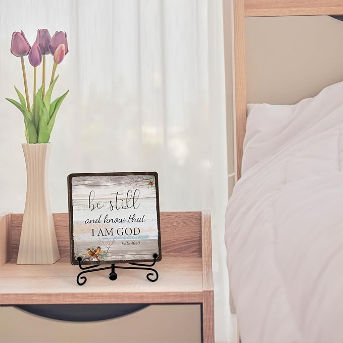 Home Decor, Farmhouse Be Still And Know That I Am God Shelf Decor For Living Room, Christian Gifts For Women Men, Entryway Tv Stand Fireplace Mantle Coffee Table Decoration (Still-14)