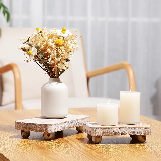 Maitys 3 Pcs Wooden Risers for Display Pedestal Stand Wooden for Decor Farmhouse Vintage Rustic Stackable Kitchen Stand Tray Riser, 3 Sizes(8 x 4.3, 6 x 3.5, 4 x 2.8 in,White)