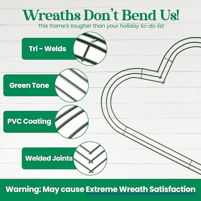 2-Pack 14 Inch Wire Wreath Frame – Heart Metal Wreath Form with Heart Design for DIY Crafts, Floral Projects, and Home Decor – Dark Green Wire Frame for Christmas Holiday & Weddings