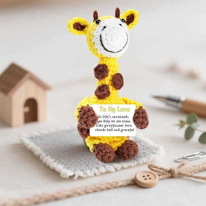 Handmade Positive Crochet Animals Gifts for Her/Him/Women/Men, To My Love Emotional Stuffed Giraffe Thank You Present Gift for Anniversary, Weeding, Christmas, Valentines, Birthday and Special days