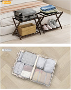 Luggage Racks, Folding Suitcase Stand with Storage Shelf, Bamboo Suitcase Rackwith Unique Magnetic Locking, 2 Pack Assembled Luggage Rack, Luggage Holders Stand for Guest Room, Bedroom, Hotel