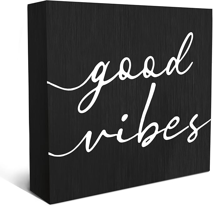 SRADMO Black and White Wood Box Sign Desk Decor, Inspirational Desk Decor Wooden Block Box Sign Decoration For Home Office Shelf Table