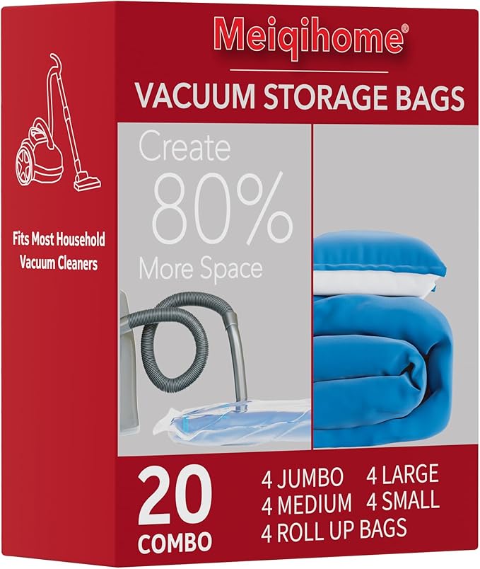MEIQIHOME Vacuum Storage Bags, Space Saver Sealer Bags,Vacuum seal bags for clothing, Pillows, Comforters, Blankets, Bedding,20 COMBO