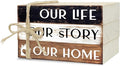 Decorative Books for Home Decor, Rustic Wood Book Stack for Table Decor, Our Life Our Story Our Home Decoration Books for Living Room Bookshelf, Farmhouse Stacked Books Decoration (L57)