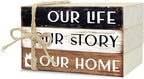 Decorative Books for Home Decor, Rustic Wood Book Stack for Table Decor, Our Life Our Story Our Home Decoration Books for Living Room Bookshelf, Farmhouse Stacked Books Decoration (L57)