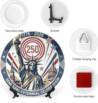 250th Anniversary Decorative Plates 8 Inch Liberty Patriotic Decorations Commemorative Plates with Stand Independence Day 4th of July Semiquincentennial Decor