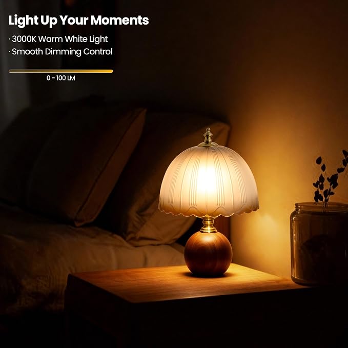 11.8" Decorative Wooden Table Lamp with Frosted Glass Shade, Dimmable Bedside Nightstand Lamp with E26 Socket & 6ft Cord, Small Accent Lamp for Bedroom & Living Room (Gradient)