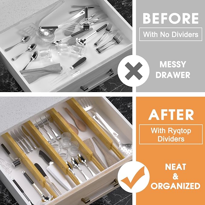 Bamboo Drawer Dividers,17-22" Adjustable Kitchen Drawer Organizer for Clothes,4 Pack Expandable Drawer Organization Separators for Bedroom,Bathroom,Dresser and Office,Natural