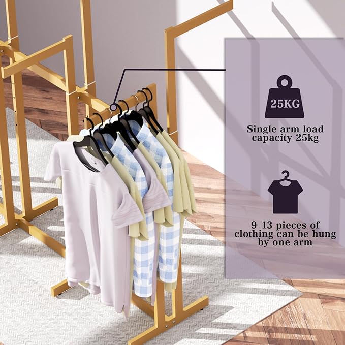 Clothing Racks - Metal Garment Racks for Retail Display Hanging Clothes, Heavy Duty Gold Commercial Clothing Display Rack with Wheels, FreeStanding Sturdy Clothes Organization (6 Arm,Gold)
