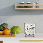 Home Sweet Home Decor, Kitchen Decor and Accessories, Farmhouse Wooden Plaque with Iron Stand for Living Room Desk Shelf Decor-A19