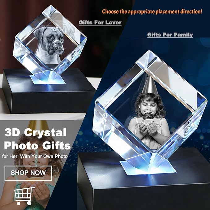 3D Crystal Photo Personalized,Customized Birthday Gifts for Women,Wife Baby, Girlfriend,Him,Custom Anniversary,Memorial Gifts