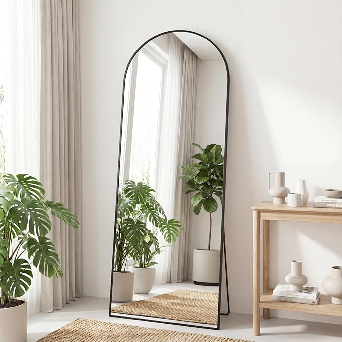 DUMOS Arched Full Length Floor Mirror, 65"x24" Full Body Standing Mirror with Aluminum Frame and Shatter Proorf Nano Glass, Modern Wall Hanging Leaning for Living Room, Home Decor, Black