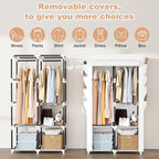 Portable Closet for Hanging Clothes, Portable Wardrobe Closet with Cover, 4 Storage Shelves, 2 Hanging Rods and 8 Side Pockets, Easy Assembly and Sturdy Free Standing Closet for Bedroom, White