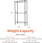 Amazon Basics Adjustable Double Rod Rolling Garment Rack, Hanging Clothes Closet Organizer with Wheels, Heavy Duty, 36" x 14" x 72", Black