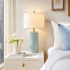 PoKat 23" Light Blue Table Lamps Set of 2, Modern Bedside Lamps for Bedroom, Coastal Ceramic End Table Lamps for Living Room, Ocean Nightstand New Home Decor Lamps