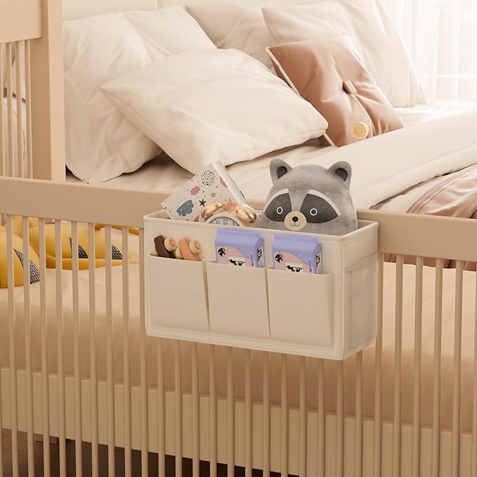 Edudif Dual-purpose Bedside Caddy Bedside Organizer, Bed Caddy with 6 Pockets, Versatile Bedside Storage Solution Magazine Remotes holder, ideal for Home, Dorm, Hospital, Crib Bed