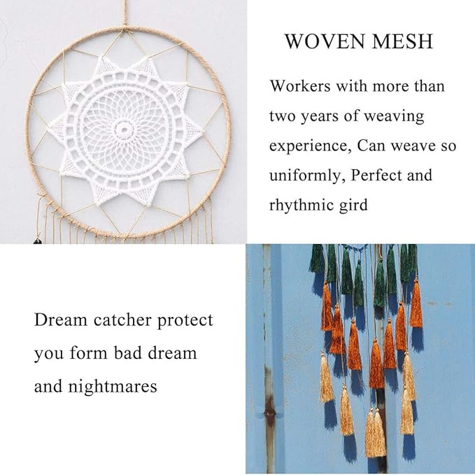 Dream Catchers for Teens Girl Bedrooms Decor Boho Nightmare Crochet Sun Floral Woodland Traditional Dreamcatcher Windchime for Boy Room Decorations, Baby Shower, Toddler Crib,Gold Green Orange