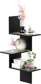 Furinno Rossi Wall Mounted Shelves 3-Tier Rectangle French Oak Grey/Black