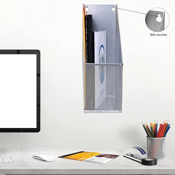 YBM HOME Mesh Steel Magazine File Holder (12, Silver)