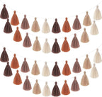 WILLBOND 4 Pieces Valentine's Day Tassel Garland for Classroom Wall Decor Boho Pastel Garland Cotton Tassel Banners for Party School(3.1 Inch,Brown Colors)