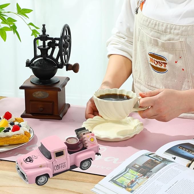 Coffee Bar Decor Vintage Mini Metal Pickup Truck Decor with Book Accessories for Coffee Station, Farmhouse Tiered Tray Tabletop Decorations for Home Kitchen, Office, Cafe