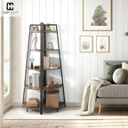 CAPHAUS Tall Corner Shelf Stand, 6-Tier Display Shelves, Ladder Corner Wood Storage Plant Bookshelf with Metal Frame, Versatile Shelving Unit Bookcase for Home Office Space, Rustic Oak