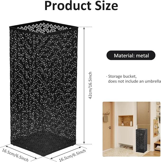 Metal Umbrella Holder Square Umbrella Stand Iron Umbrella Bucket Umbrella Stand Stable Umbrella Bucket Large Storage Space Umbrella Stand Suitable for Umbrellas (Black)