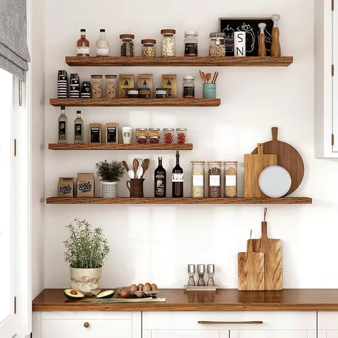 Vivelove 10 Inch Deep Floating Shelves 55 inch Long, 55 x 10 Wide Wall Shelves with Invisible Brackets, for Bedroom Bathroom Living Room Kitchen Office, Farmhouse Home Decor, Set of 2, Rustic Brown