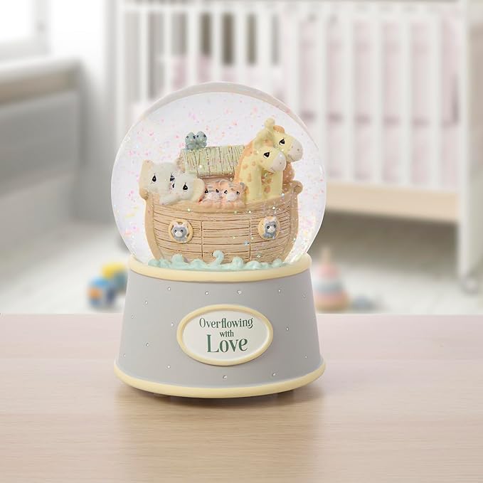 Precious Moments "Overflowing with Love" Noah's Ark Inspired Musical Resin Snow Globe, Sentimental Nursery Décor, Ideal Baby Shower or Holiday Figurine Gift, 173432