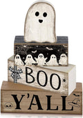 Lineshading 4 Pcs Halloween Table Decoration Wooden Ghost Tiered Tray Decoration Rustic Wood Ghost Block Signs Gift Halloween Centerpiece Farmhouse for Home Tabletop Kitchen Shelf