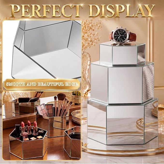 Geelin 6 Pack Acrylic Risers for Display Acrylic Cube Boxes Risers Display Stands with Hollow Bottoms Decorative Stand for Jewelry Candy Table Decor 6 Sizes (Sliver,7 to 12 Inch,Hexagonal)