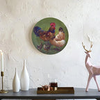 Rooster Decorative Ceramic Plates, 10 Inch, Rooster Chicks Hang Out on The Lawn Round Display Plate, Home Wobble-Plate with Display Stand, for Wall Hanging Living Room Bathroom Decor Gift
