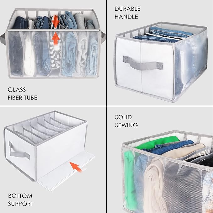 Univivi Extra Large Wardrobe Clothes Organizer Closet Organizer Portable Pants Sweaters Organizer for Closet,T-Shirt, Underwear, Upgraded 7 Grids Jeans Hoodie Organizer Clothes Organizer - Set of 2
