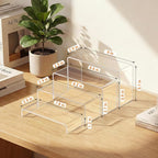 FUNFERY Acrylic Display Risers, 2 Set(7.8" L~8.2" L~8.6" L~9”L) Display Shelf for Figure, Collectibles, Cupcake, Clear Acrylic Stands for Dessert, Jewelry, Candy Showcase, 4 Tier Action Figure Stand