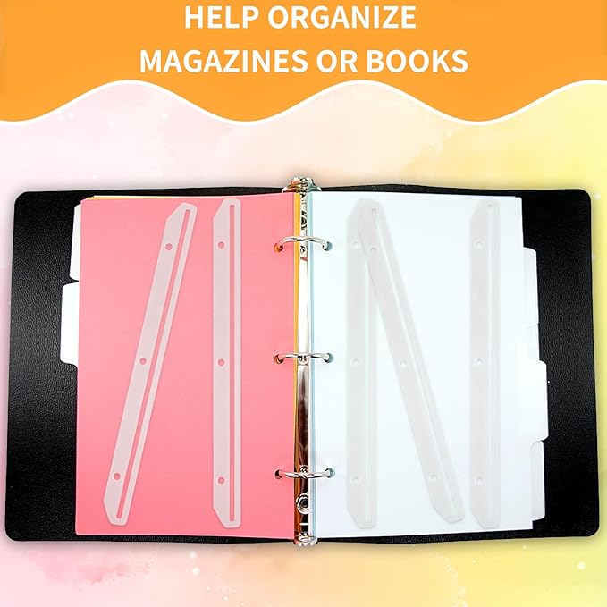craftshou 100 Pcs 3 Hole Punched Magazine Holders for Binders 11.8In Plastic Magazine Organizer 3 Ring Binder Insert Strips Clear Magazine Collector for File Book Craft Paper