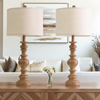 BOBOMOMO 27" Light Brown Table Lamps Set of 2, Large Farmhouse Resin Lamps with Linen Shades, Rustic Vintage Lamps for Living Room, Bedroom, Console Table or Entryway Home Lighting