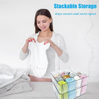 2 PCS Sock Underwear Organizer Clear Storage Containers 16 Cell Adjustable Dividers Plastic Drawer Organizer Box with Lids for Ties Bra Scarf (11.8×9.4×3.9")
