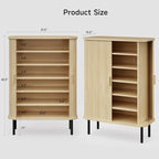 ONBRILL 6-Tier Shoe Cabinet with Sliding Door, Wooden Shoe Storage Cabinet with Adjustable Shelves, Mid-Century Modern Freestanding Shoe Storage Organizer for Entryway, Hallway, Living Room, Oak
