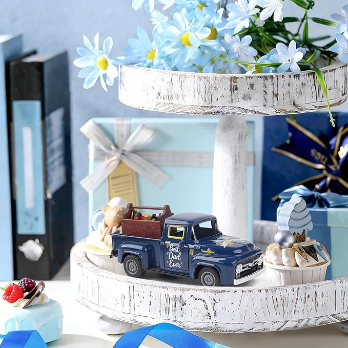 Fathers Day Truck Decor, Best Dad Ever Pickup Truck Tabletop Decoration with Toolbox, Rustic Farmhouse Tiered Tray Decor, Fathers Day Gift for Dad Home Office Desk