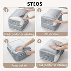 DIMJ Comforter Storage Bag - Large Capacity Ultra Space Saving Self Compression Organize for Duvet, Pillow, Bedding, Blanket Storage Organizer Nylon Compression Bags, Sheet Storage with Zipper, 4 Pack