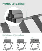 Luggage Rack, Folding Suitcase Stand for Guest, Foldable, Luggage Holders with Shelf, Steel Frame with Nylon Straps for Bedroom, Hotel, Holds up to 154 lb, Grey, 2 Pack LR03999G