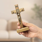 KUXBET Wood Standing Cross 5inch Small Crucifix - Jesus Christ Wall Cross Crucifix for Table or Wall Decor Home Decoration (5.5" L x 2.4" W)