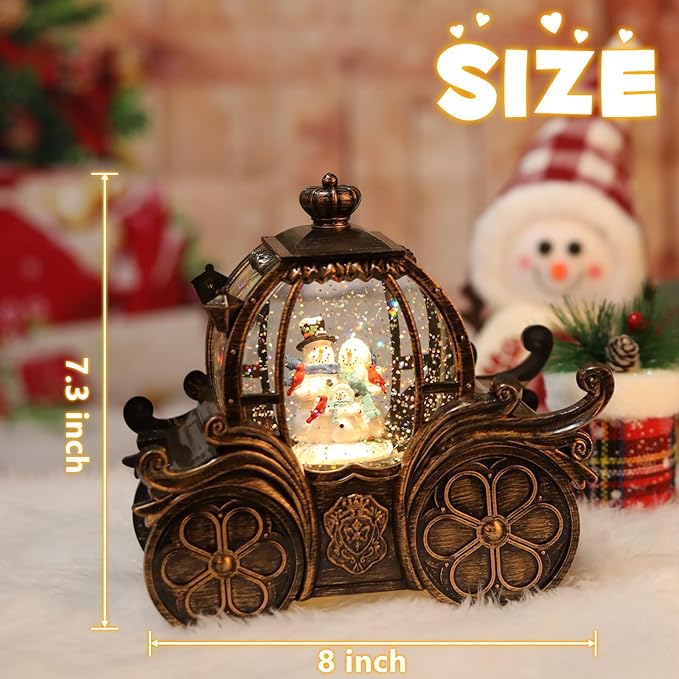Snowman Sled Car Christmas Snow Globe Lantern-Glittering Light Up Musical Snow Globe Christmas Decorations, 6H Timer, USB & Battery Operated, Snowman Sled Car Indoor Home Décor
